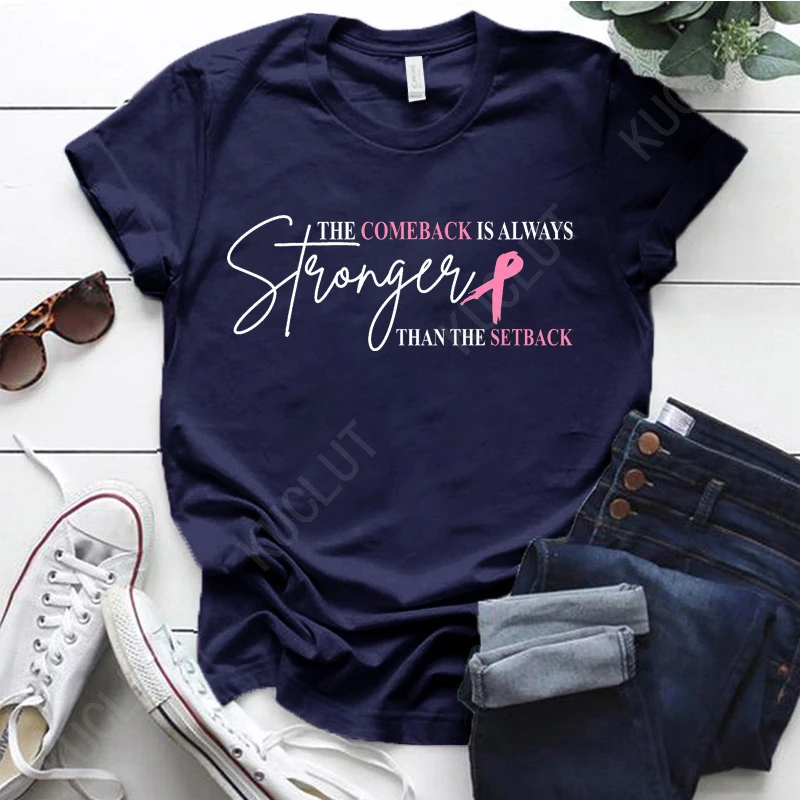 Pink Breast Cancer Shirt Women, The Comeback Is Always Stronger Than The Setback, Pink Ribbon, Breast Cancer Survivor T-Shirts - Image 3