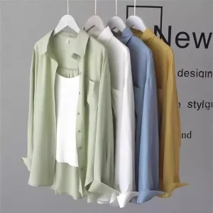 Sun Protection Loose Fit Thin Chiffon Women's Casual Shirt with Button Spring Summer Autumn Drapey Easy Care Outerwear