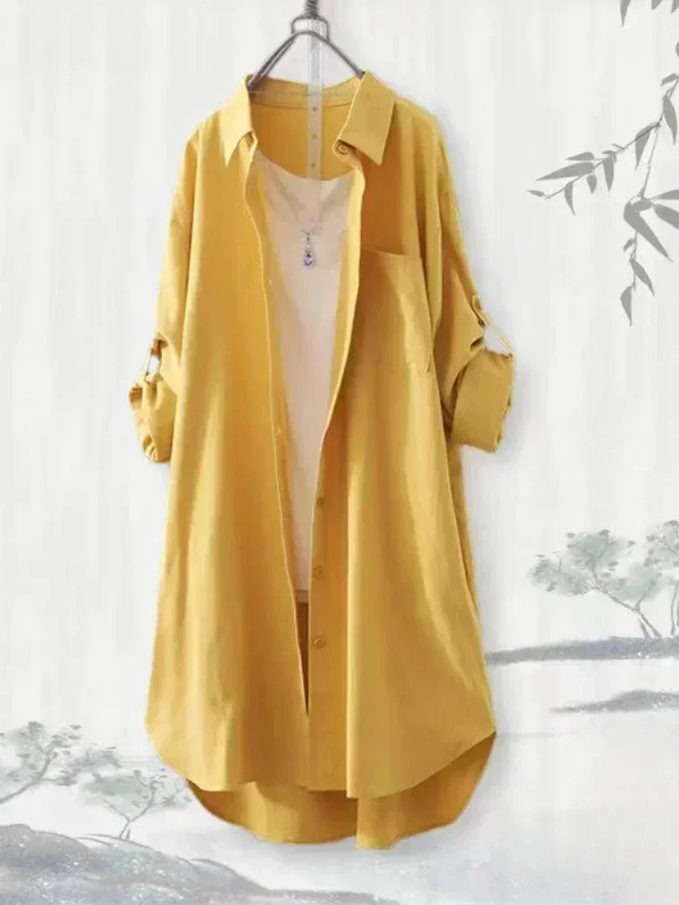 Plus Size Women Breathable Blouse Korean Shirt New Popular Loose Casual Fashion Simple Solid Female Long Sleeved Top Of Clothing - Image 7