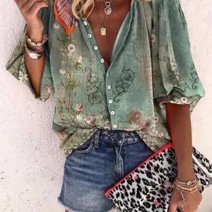 2024 New Women's Shirts & Blouses Fashion Vintage Printed Casual Vacation Bohemian Style Lady Single-breasted Shirt Streetwear