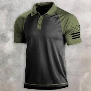 Summer New Men T shirt Men s Outdoor American Flag Sports Neck Printed T shirt Top Lapel Buttons Neckline Male Tee