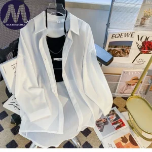 Women's Shirt Summer New Elegant Long Sleeves Chiffon Sunscreen Shirt Korean Fashion Casual Loose Thin Style Women Shirt Coats