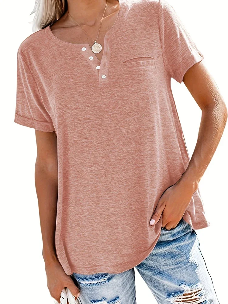 Plus Size 1XL-8XL Women's Loose Tops Ladies Casual V-neck Short Sleeve Pocket T-shirt Spring and Summer New Style - Image 7