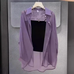 Glittering Chiffon Sun Protection Shirt Jacket Women's Summer Thin Ice Slick Commuting Cardigan Lightweight Top Trendy