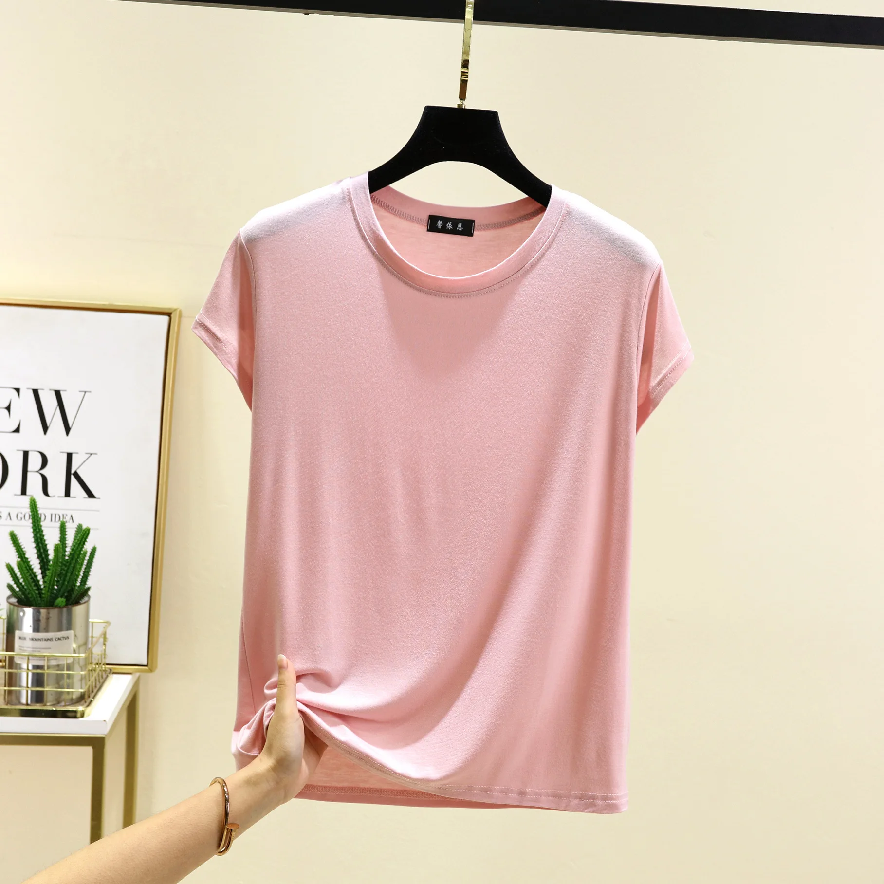 Plus size L to 6XL Modal O-Neck Tshirt Short Sleeves Solid color Slim Fit T-shirts summer women's tee tops all match - Image 15