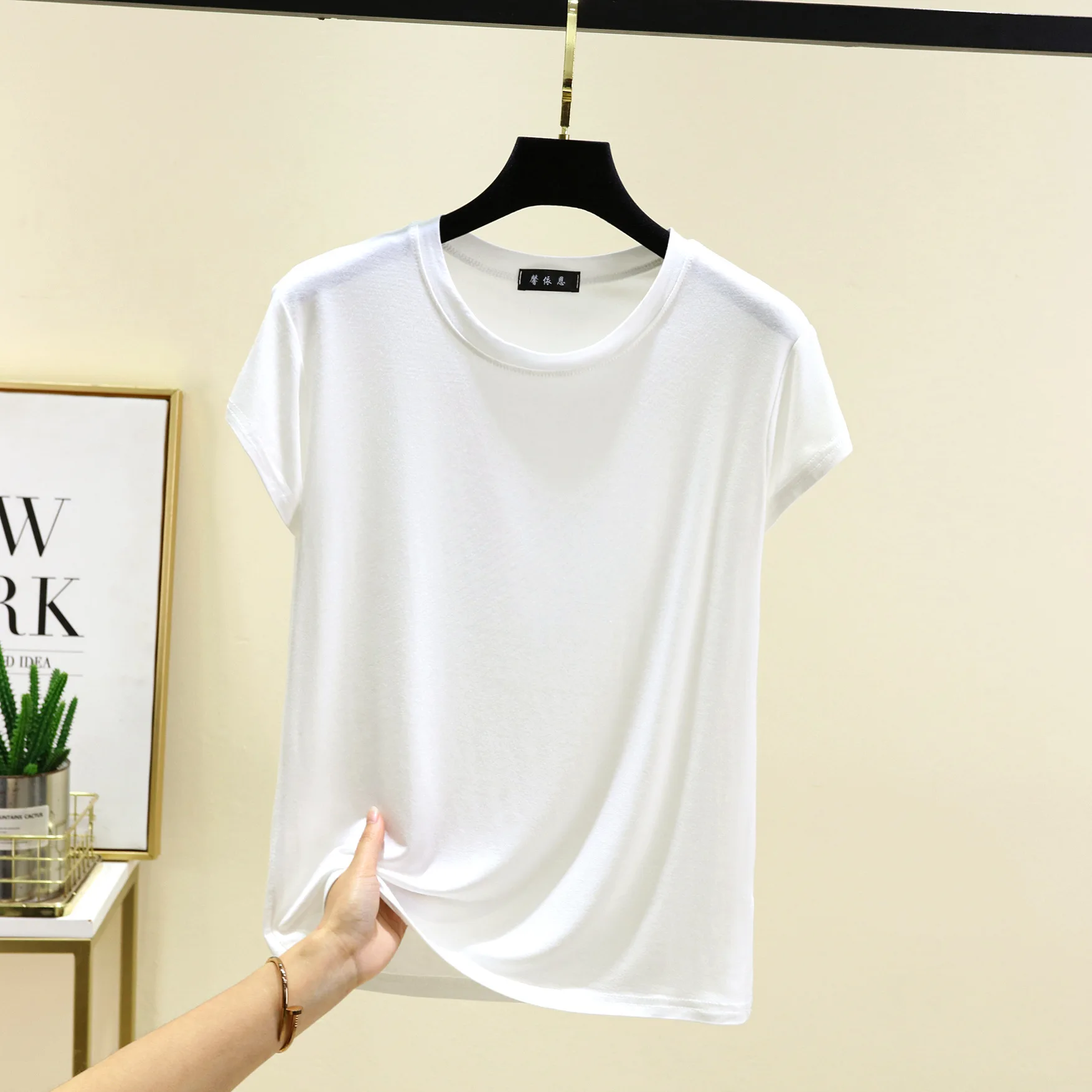 Plus size L to 6XL Modal O-Neck Tshirt Short Sleeves Solid color Slim Fit T-shirts summer women's tee tops all match - Image 12