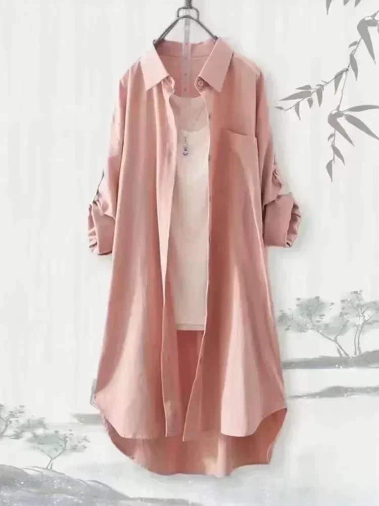 Plus Size Women Breathable Blouse Korean Shirt New Popular Loose Casual Fashion Simple Solid Female Long Sleeved Top Of Clothing - Image 2